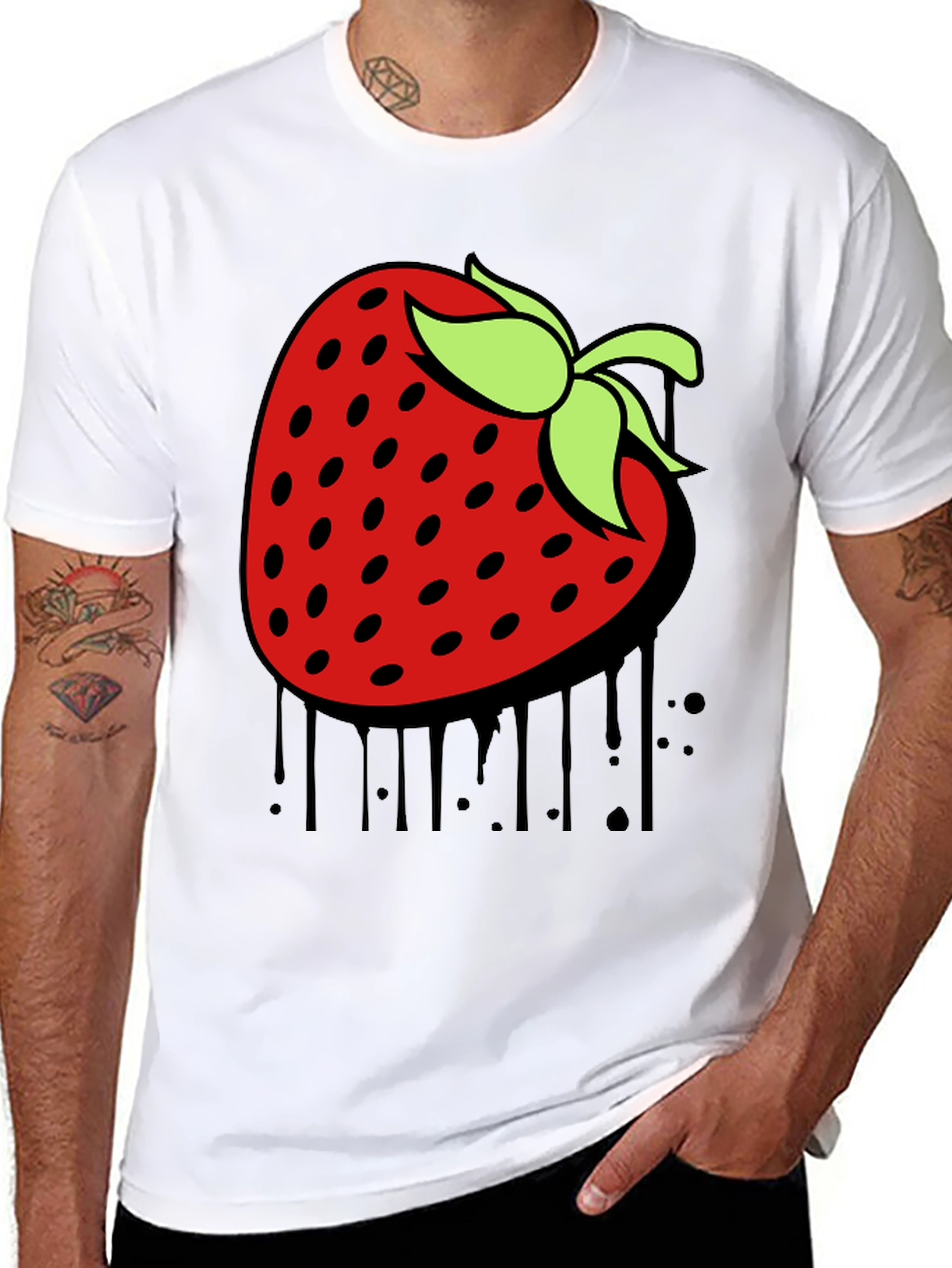 Strawberry Drip Graphic Tee - Unique Black T-Shirt