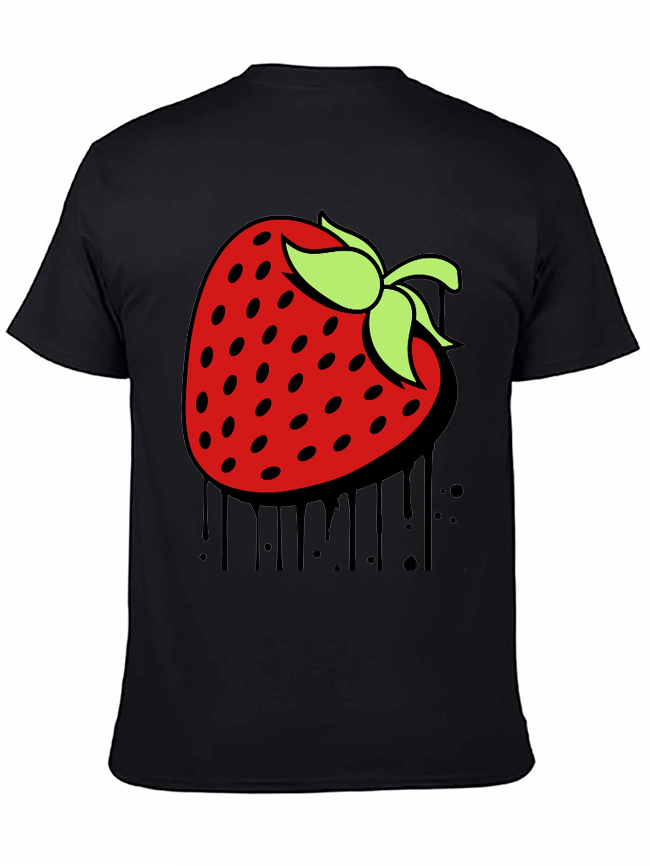 Strawberry Drip Graphic Tee - Unique Black T-Shirt