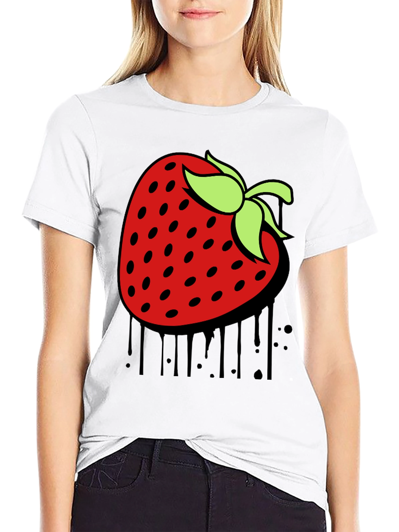 Strawberry Drip Graphic Tee - Unique Black T-Shirt