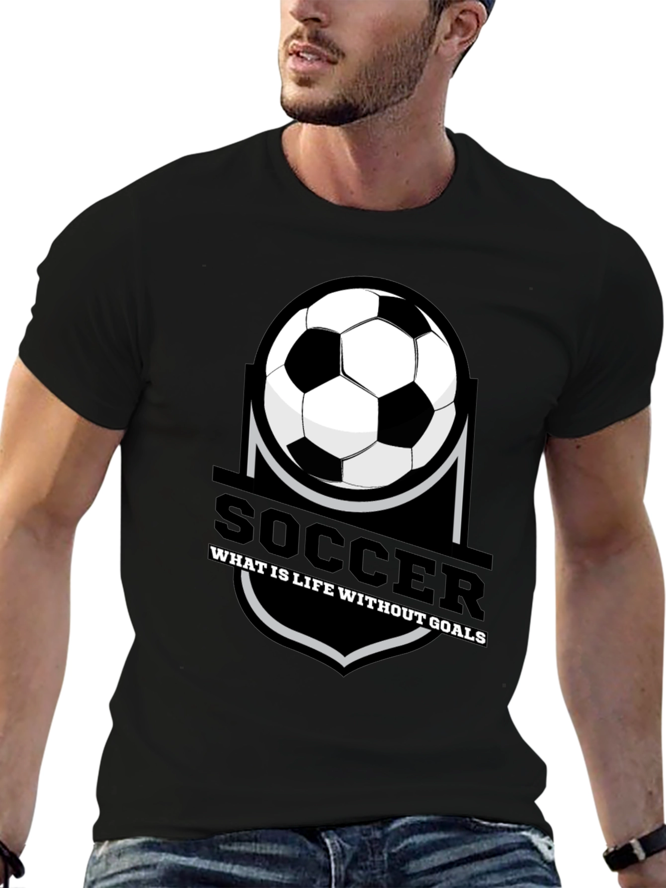 Soccer Life T-Shirt - Goals Design Black Tee