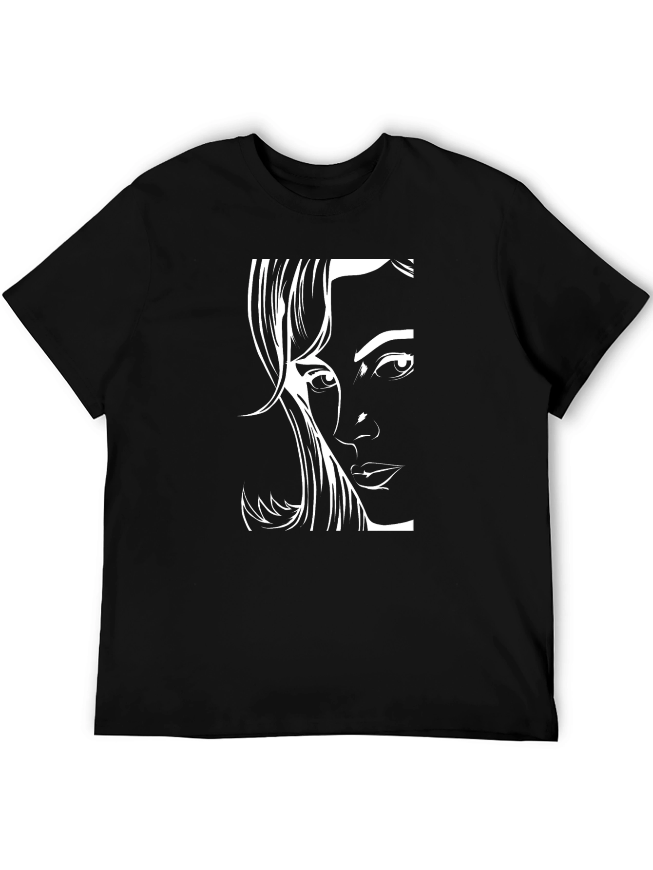 Black T-Shirt with Elegant Woman Face Design