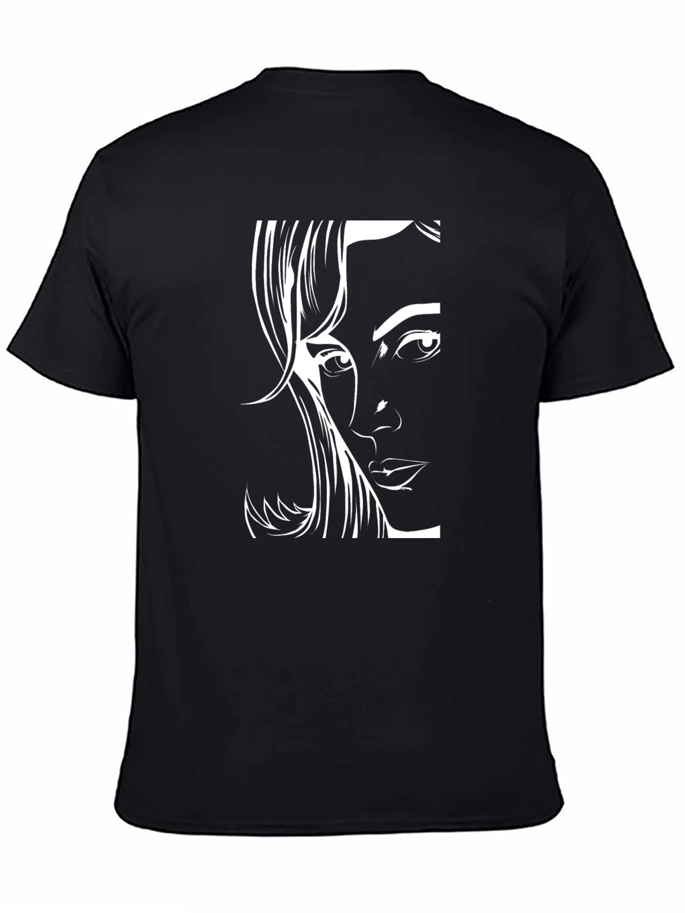 Black T-Shirt with Elegant Woman Face Design
