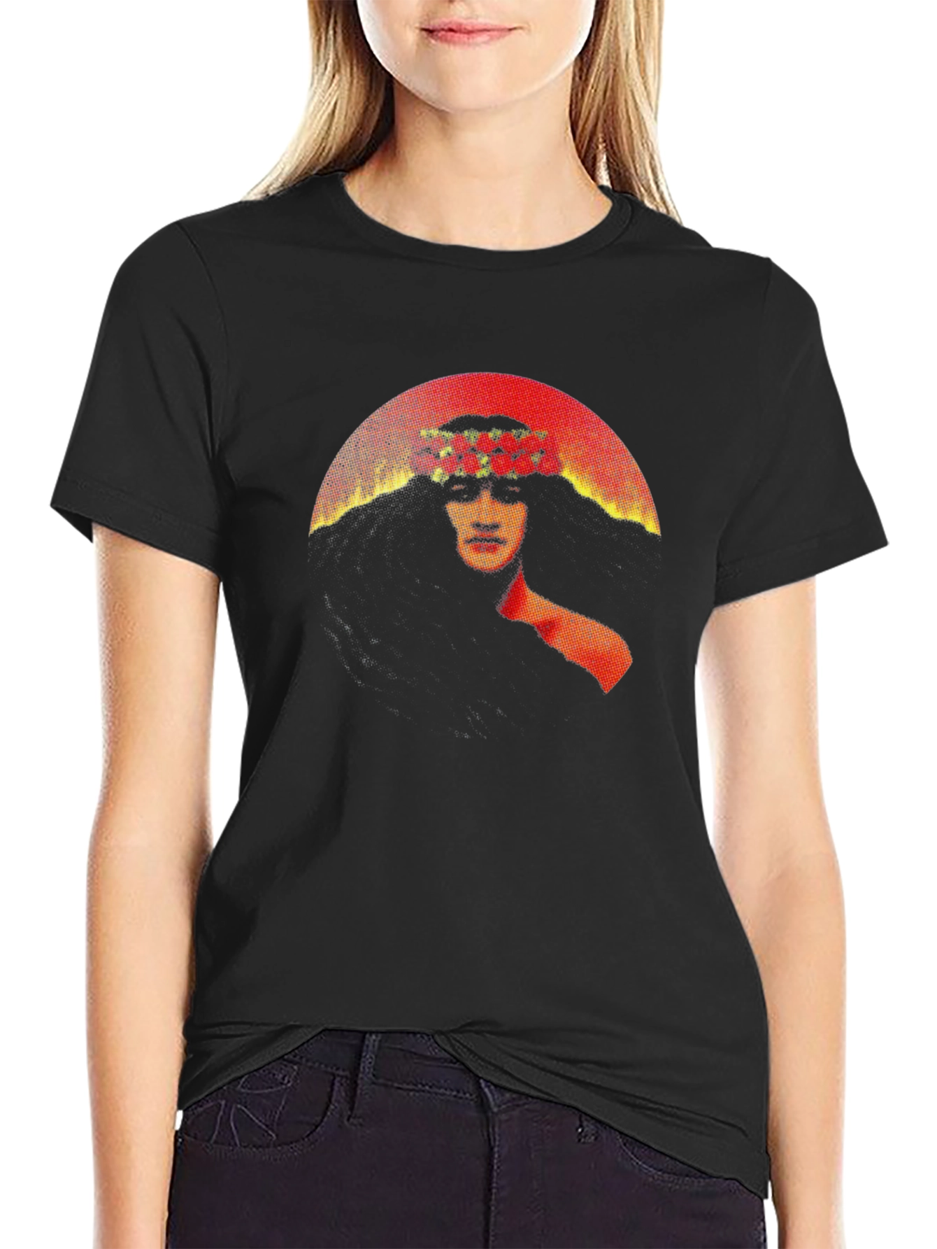 Floral Crown Graphic Black T-Shirt