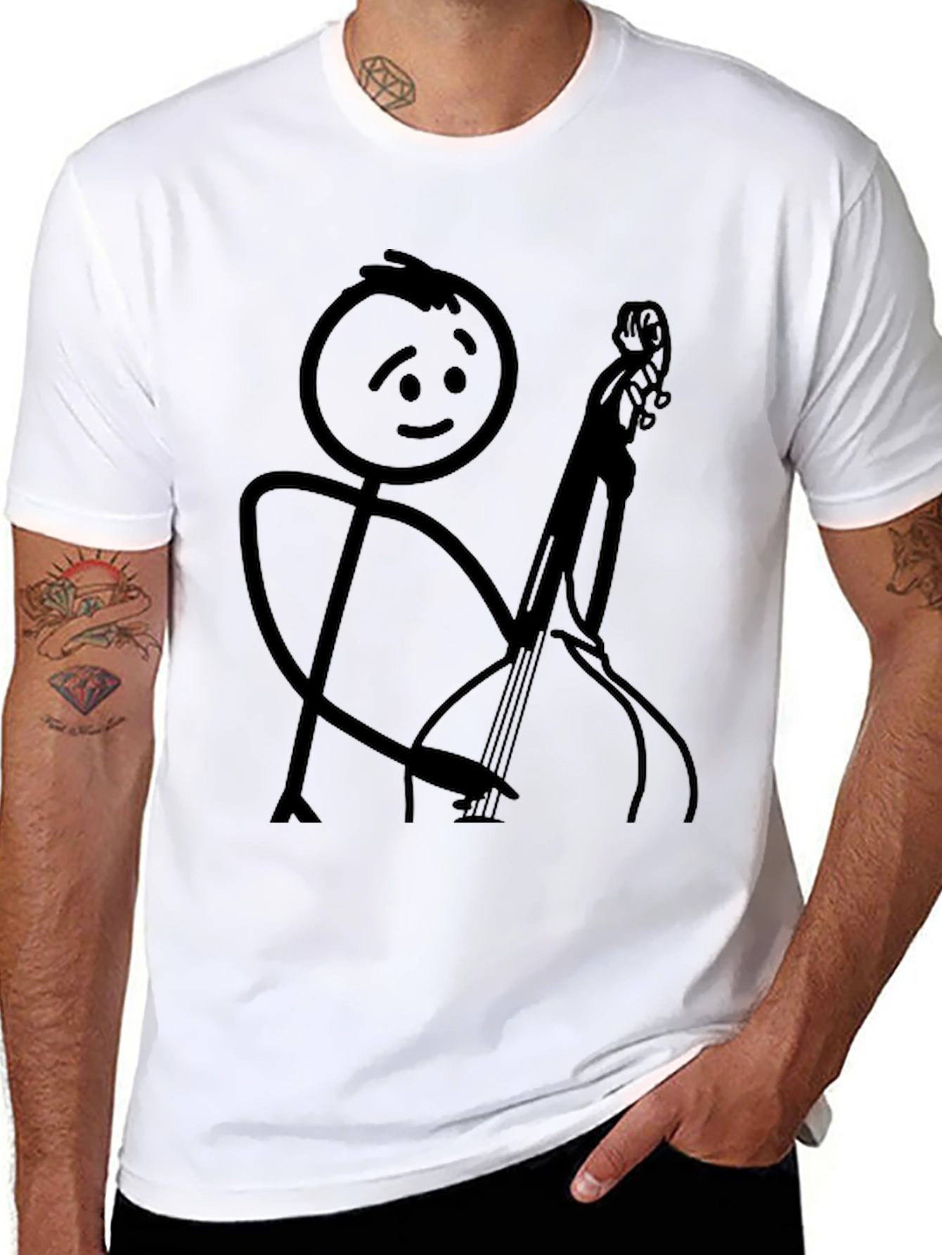 Stick Figure Cello Player Black T-Shirt