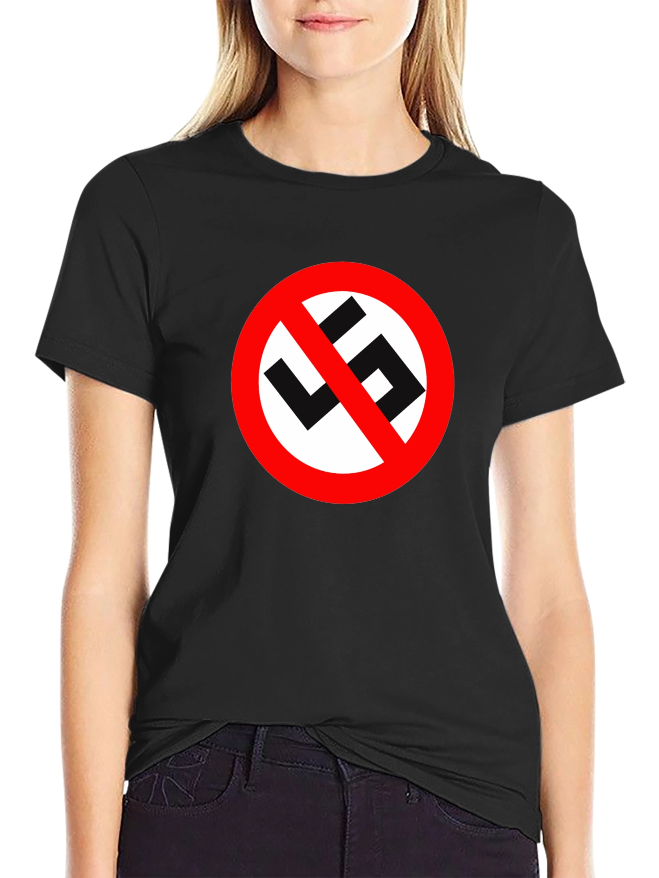 No Swastika Symbol Black T-Shirt