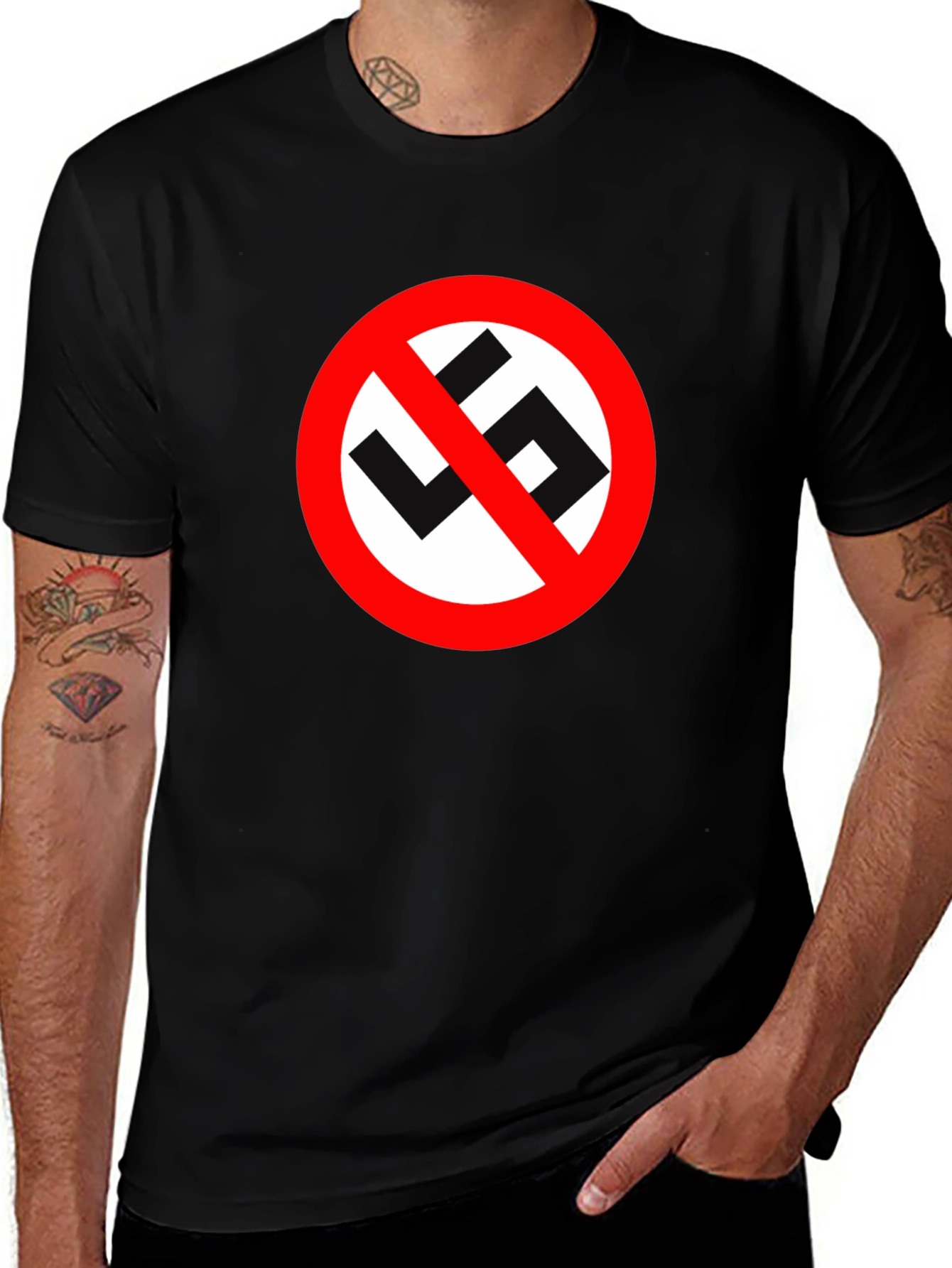 No Swastika Symbol Black T-Shirt
