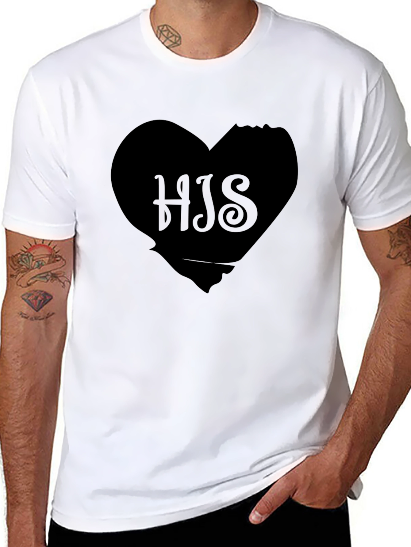 Mens Black HIS Heart Graphic T-Shirt