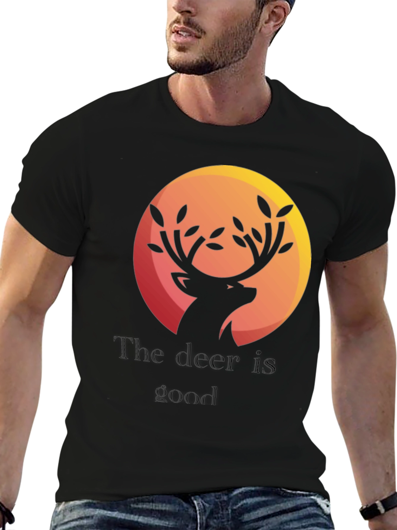 Deer Graphic Print Black T-Shirt
