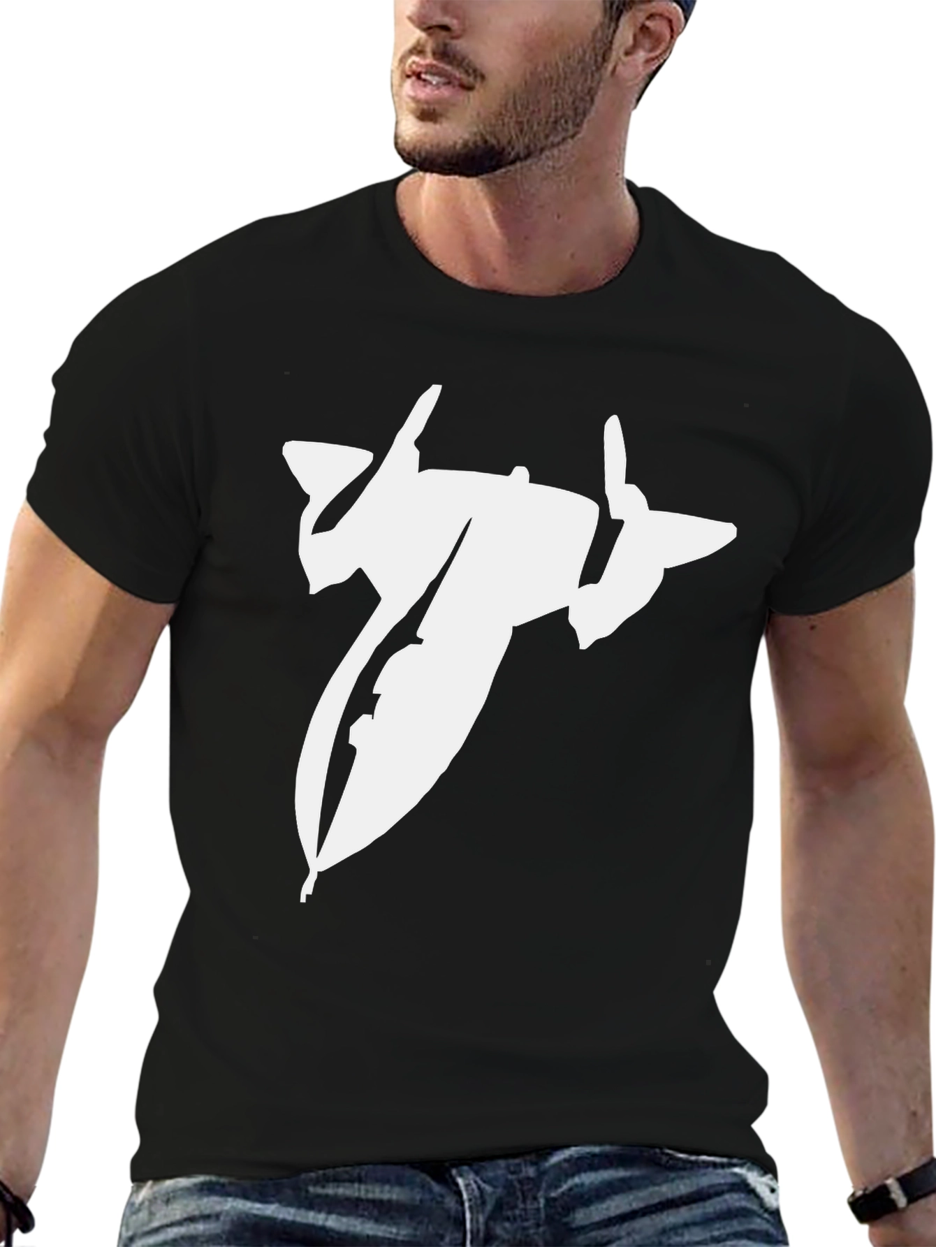 Black T-Shirt with Spacecraft Graphic