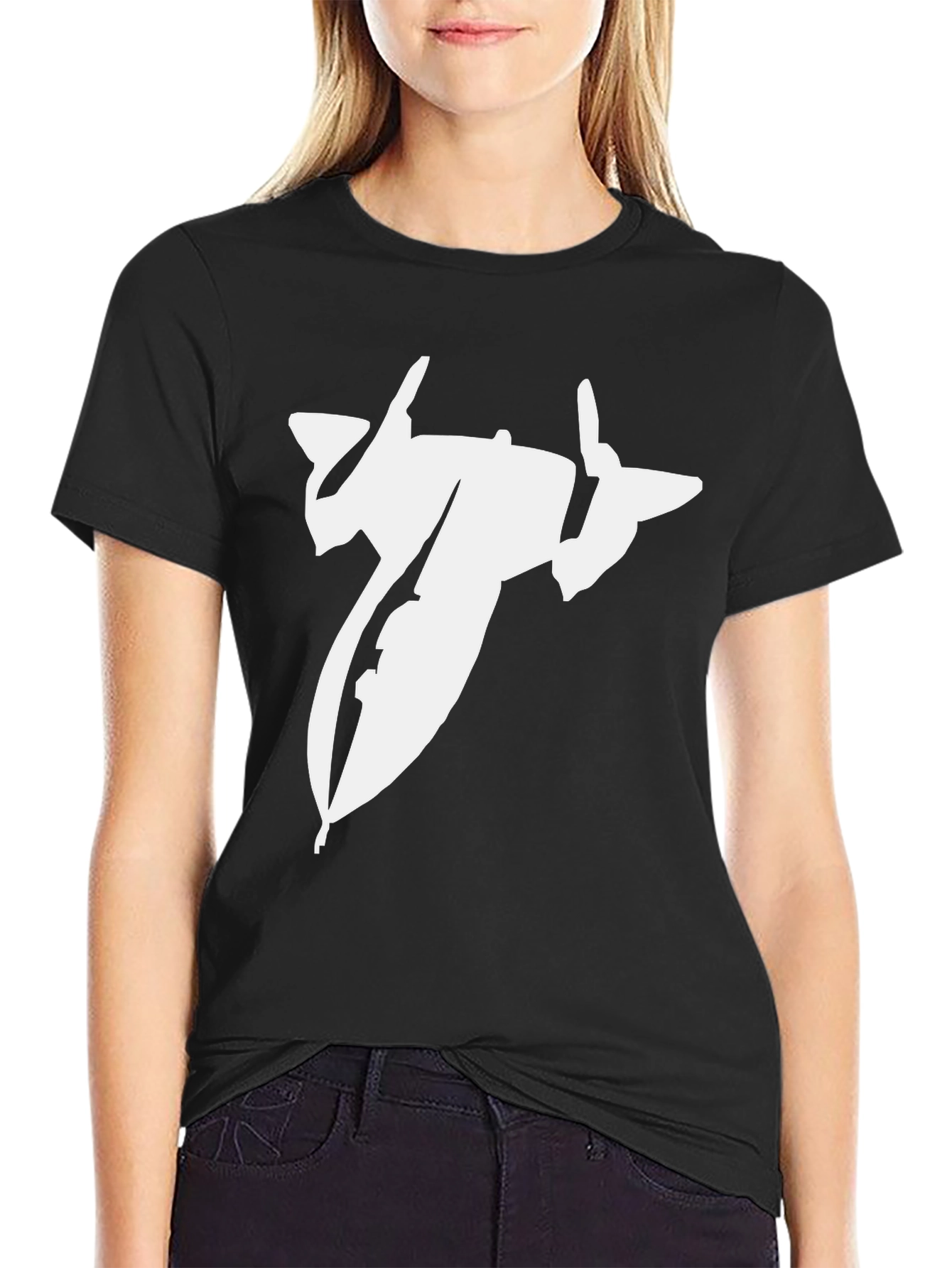 Black T-Shirt with Spacecraft Graphic