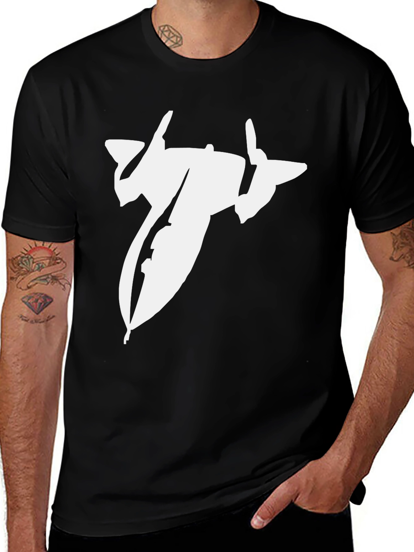 Black T-Shirt with Spacecraft Graphic