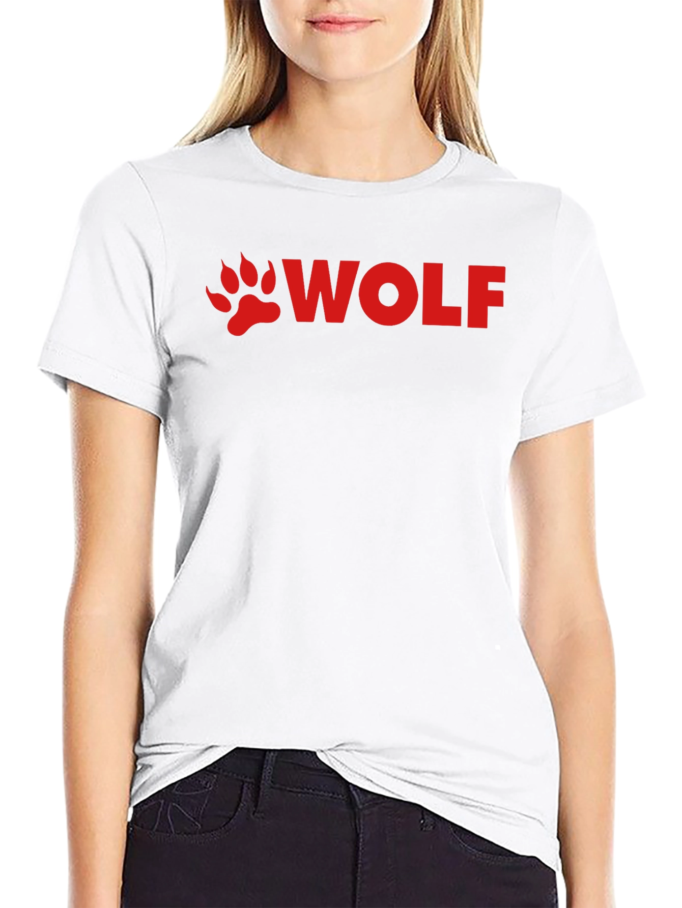 Wolf Paw Print T-Shirt - Red Design on Black