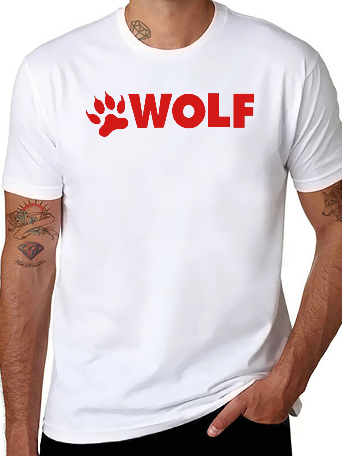 Wolf Paw Print T-Shirt - Red Design on Black