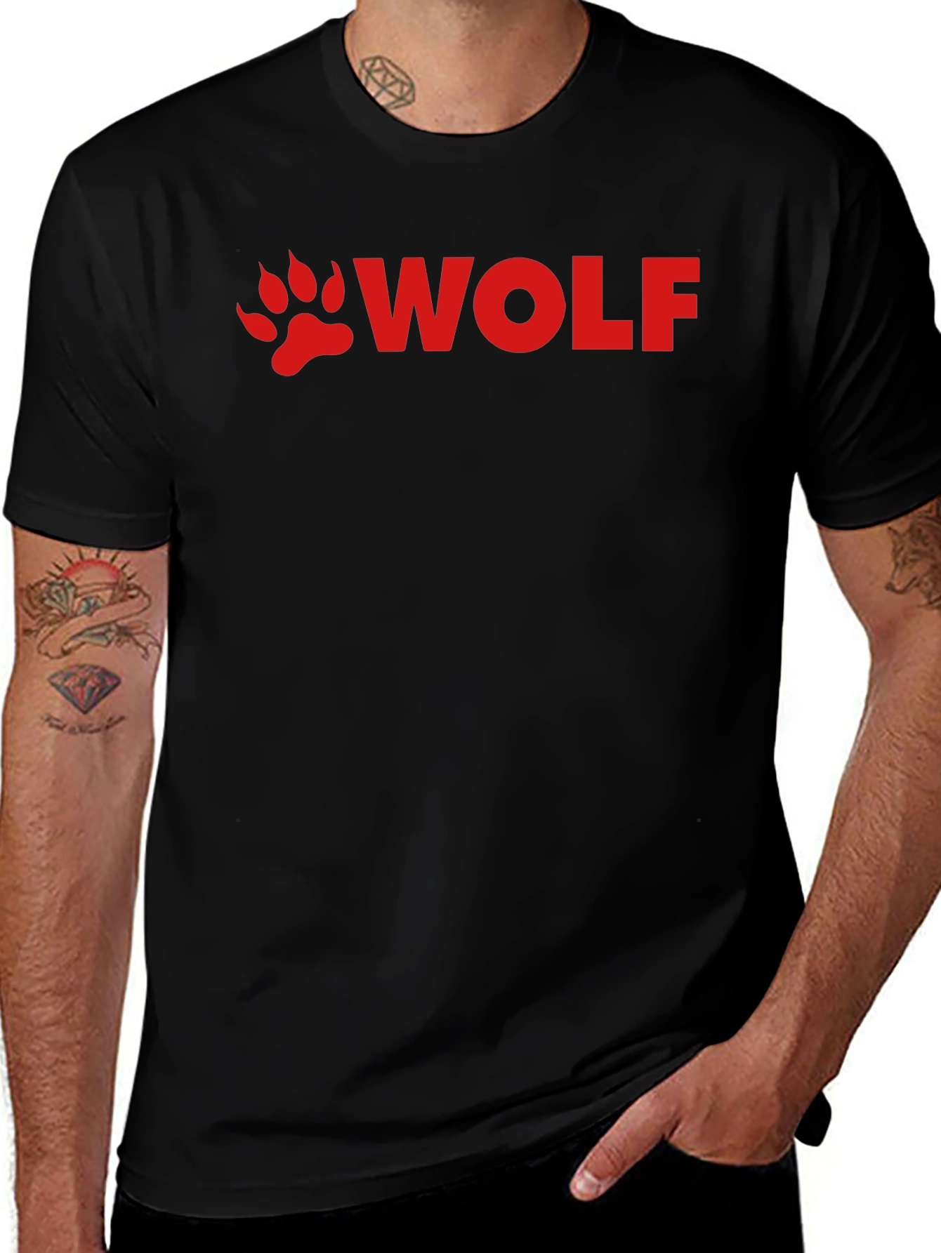 Wolf Paw Print T-Shirt - Red Design on Black
