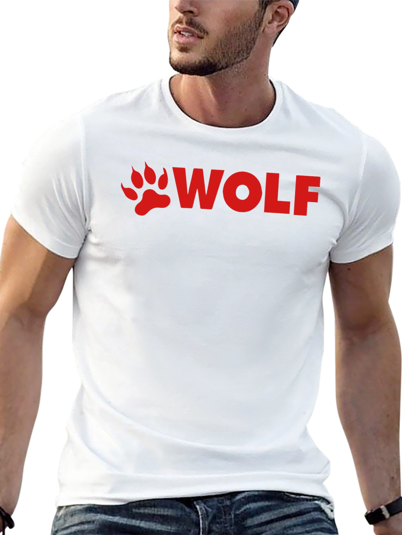 Wolf Paw Print T-Shirt - Red Design on Black
