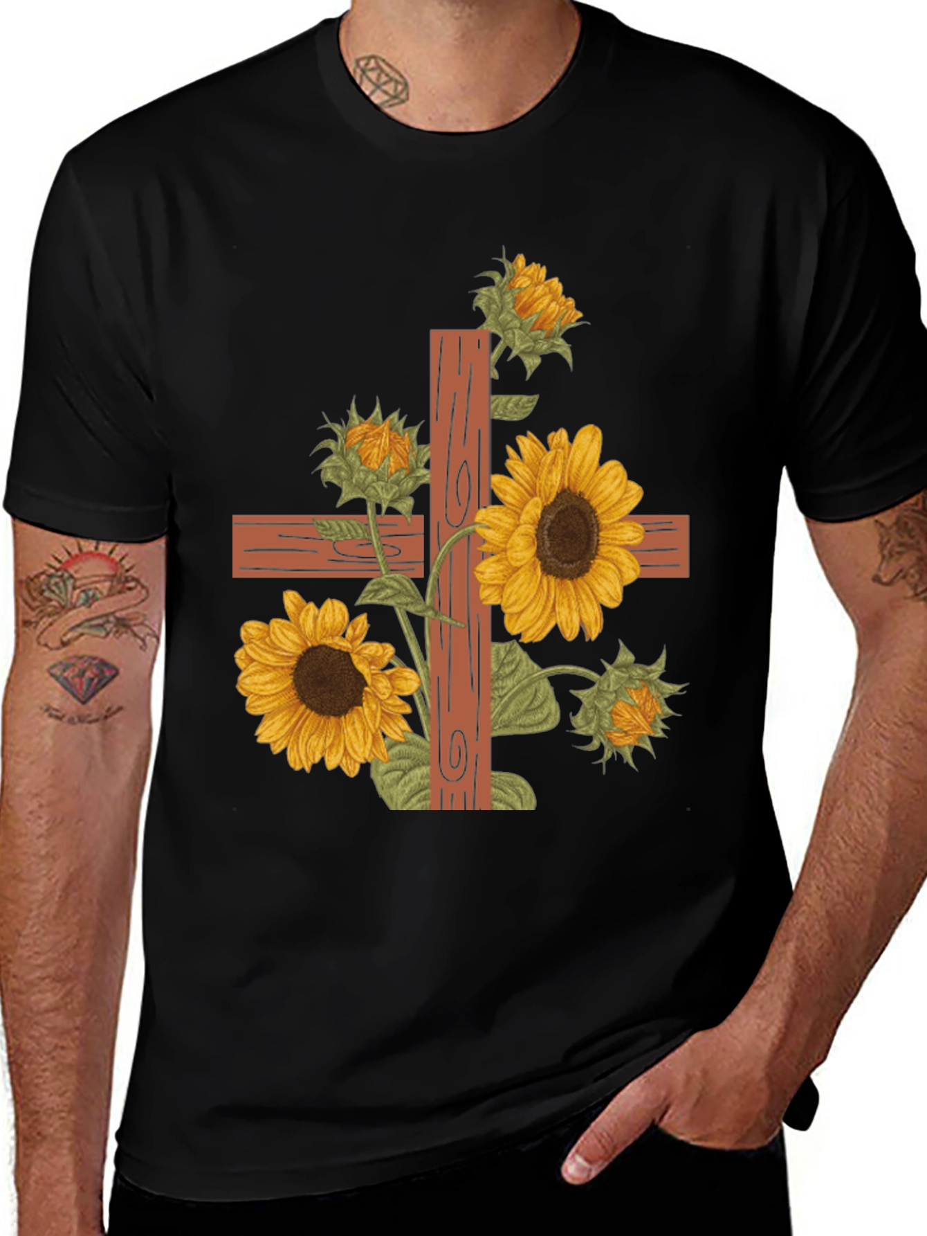 Sunflower Cross Graphic Tee - Christian Apparel
