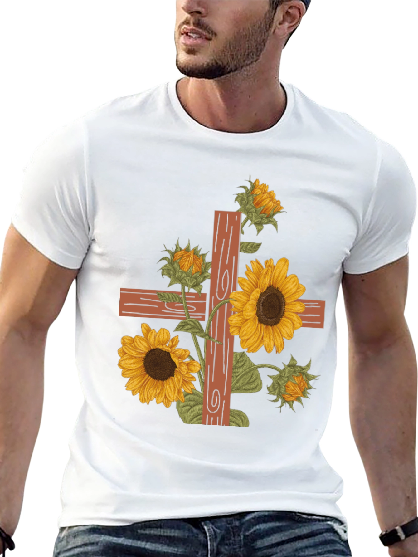 Sunflower Cross Graphic Tee - Christian Apparel