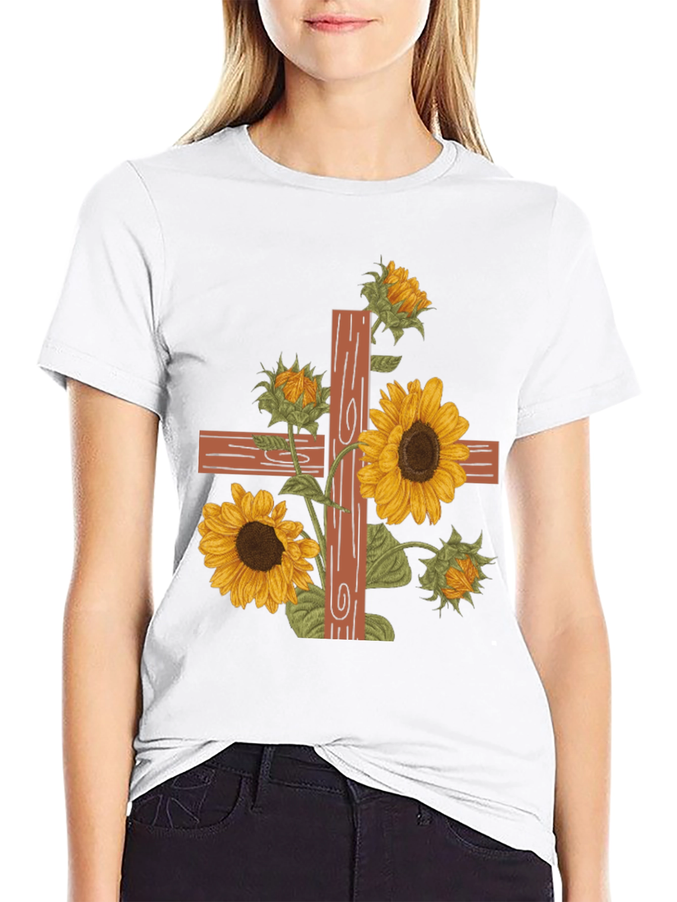 Sunflower Cross Graphic Tee - Christian Apparel