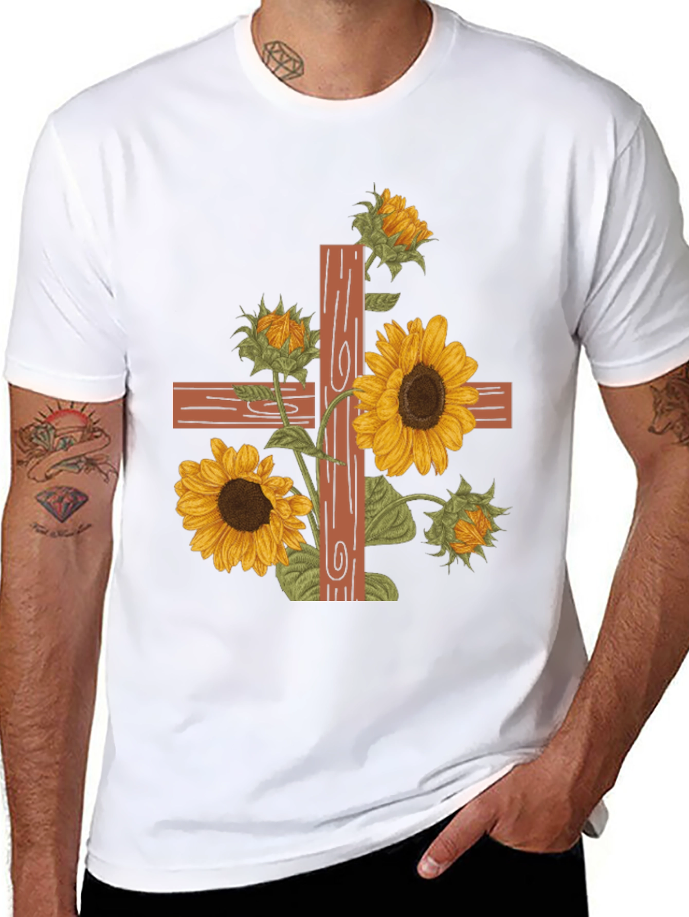 Sunflower Cross Graphic Tee - Christian Apparel