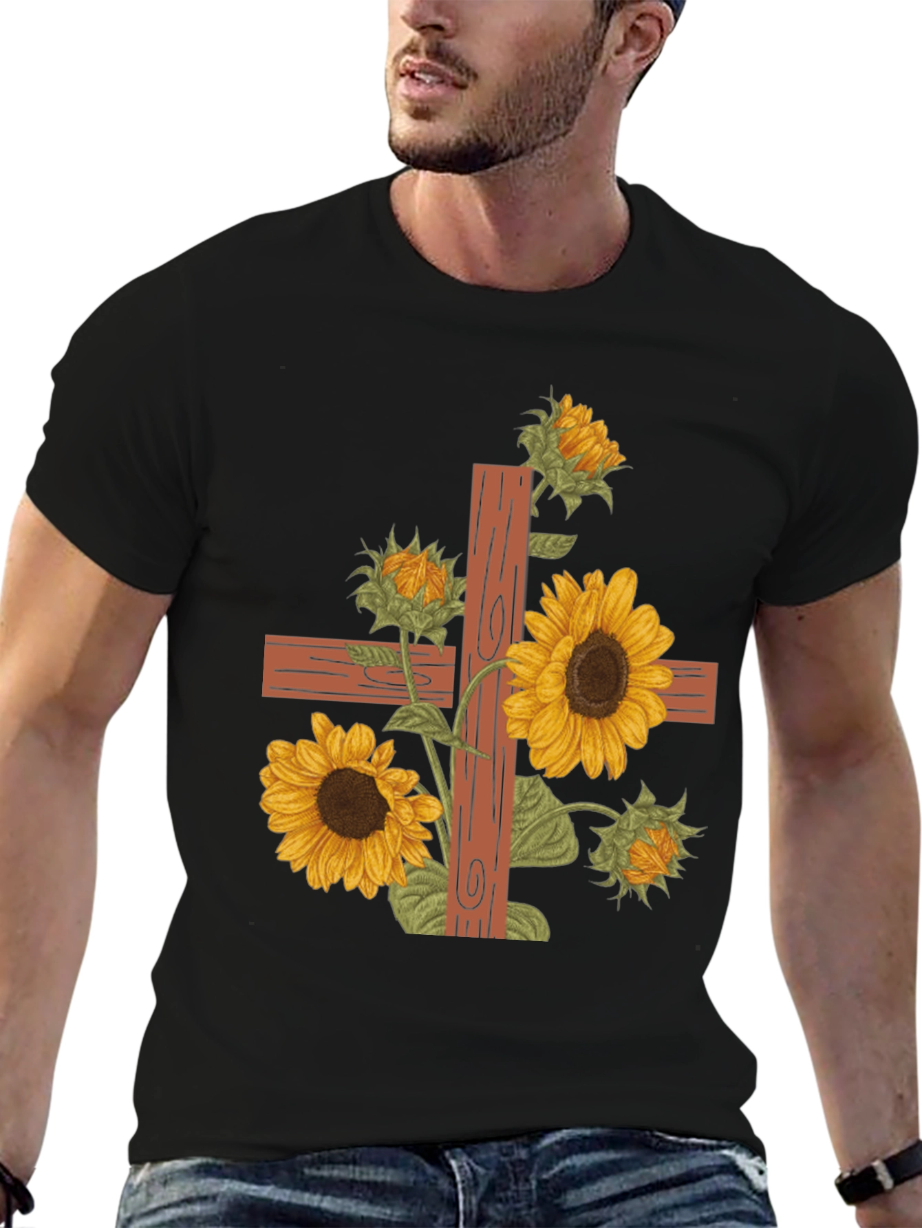 Sunflower Cross Graphic Tee - Christian Apparel