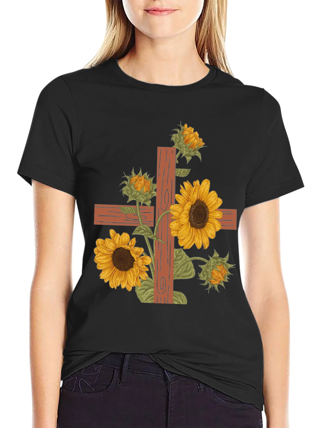 Sunflower Cross Graphic Tee - Christian Apparel
