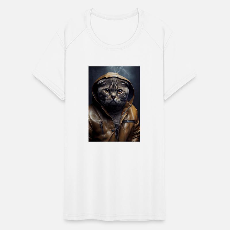 Scottish Fold Cat Breed Portrait wears a leather j