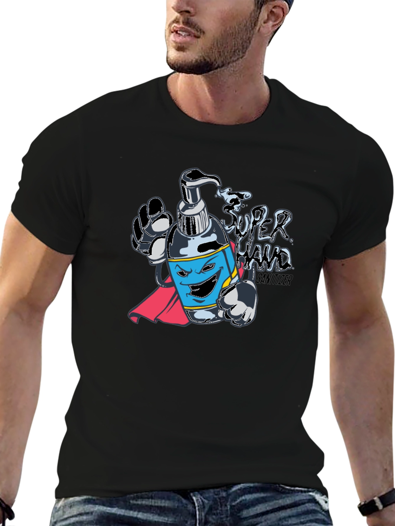 Super Hand Sanitizer T-Shirt - Black Novelty Tee
