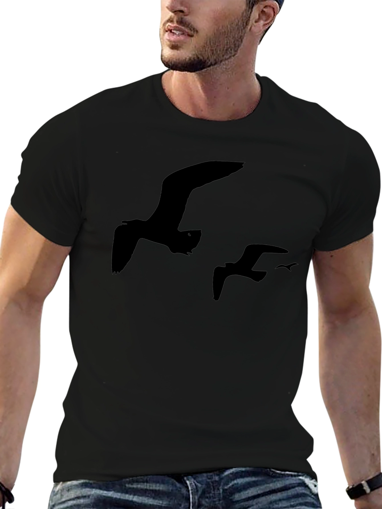 Black Seagull Silhouette T-Shirt