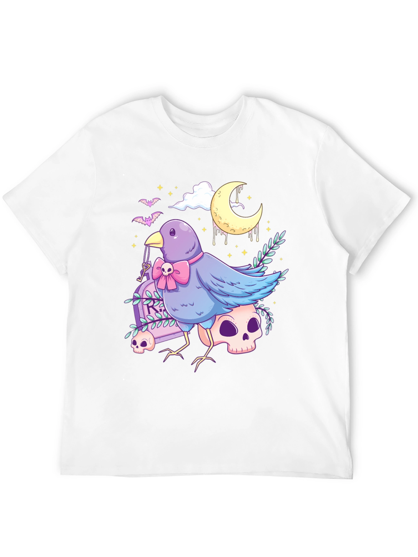 Gothic Bird Graphic Tee - Skull & Moon Design