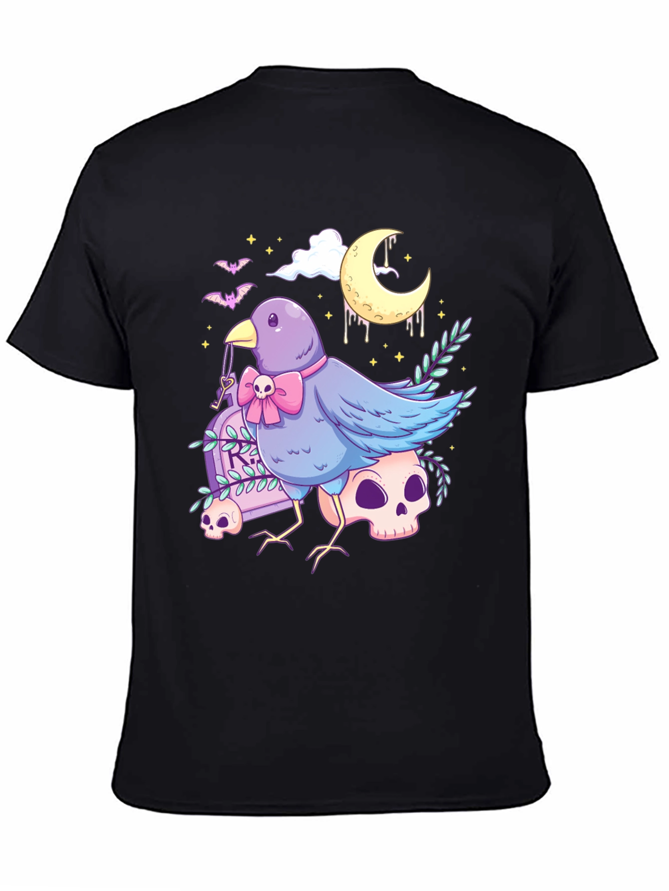 Gothic Bird Graphic Tee - Skull & Moon Design