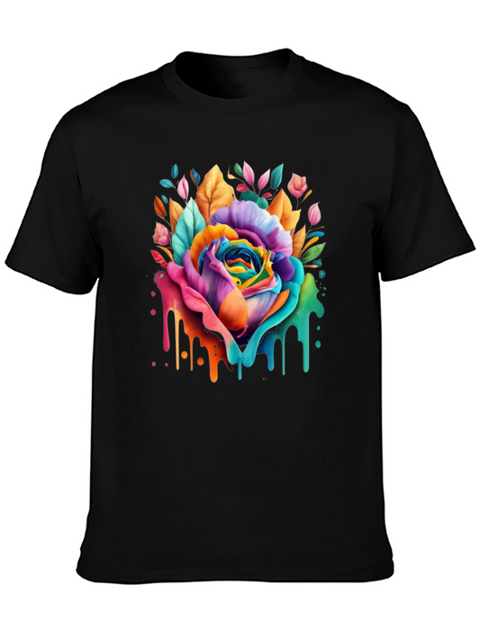 Rainbow Rose Drip Graphic Tee - Vivid Colors