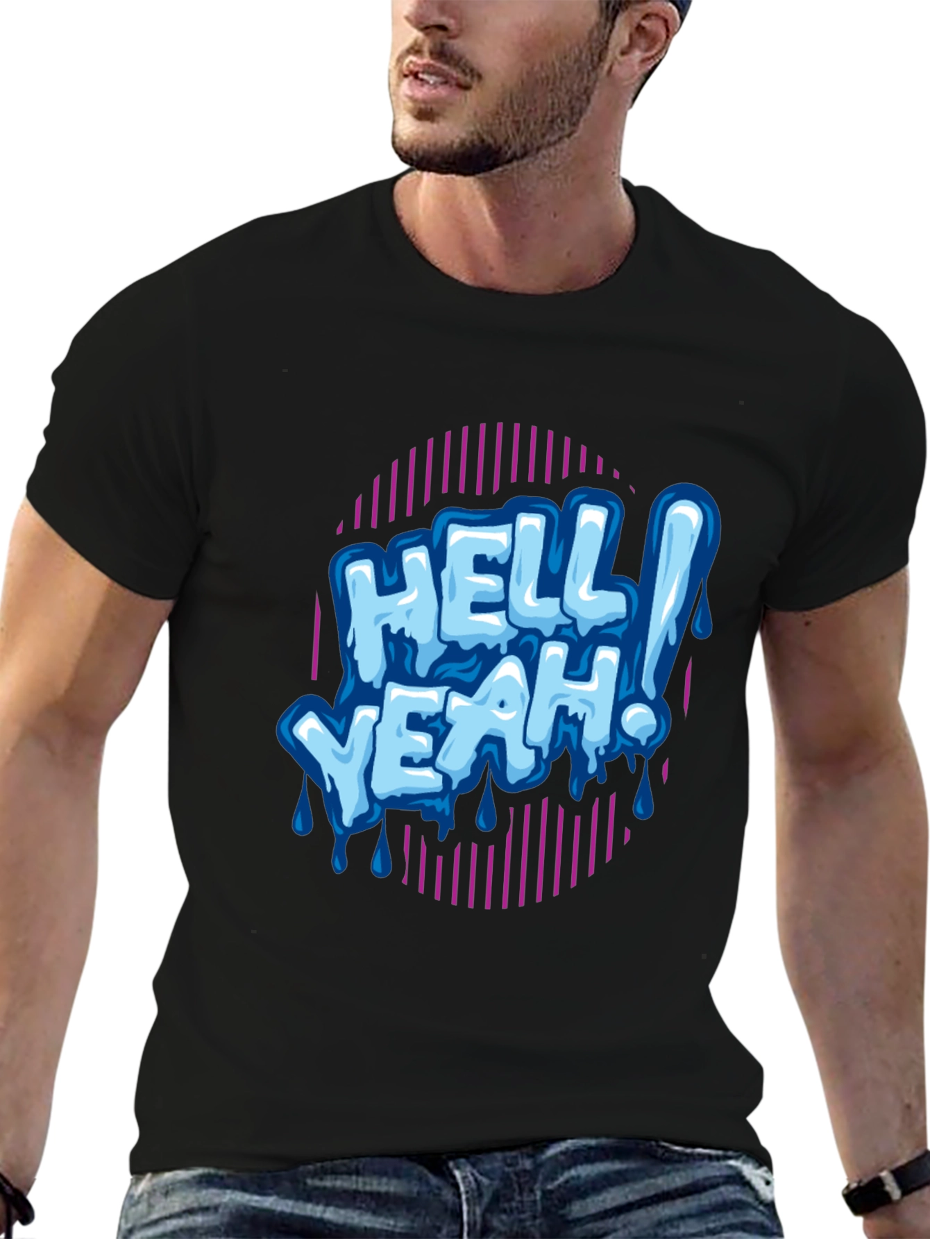 Hell Yeah! Graphic Print Mens Black T-Shirt