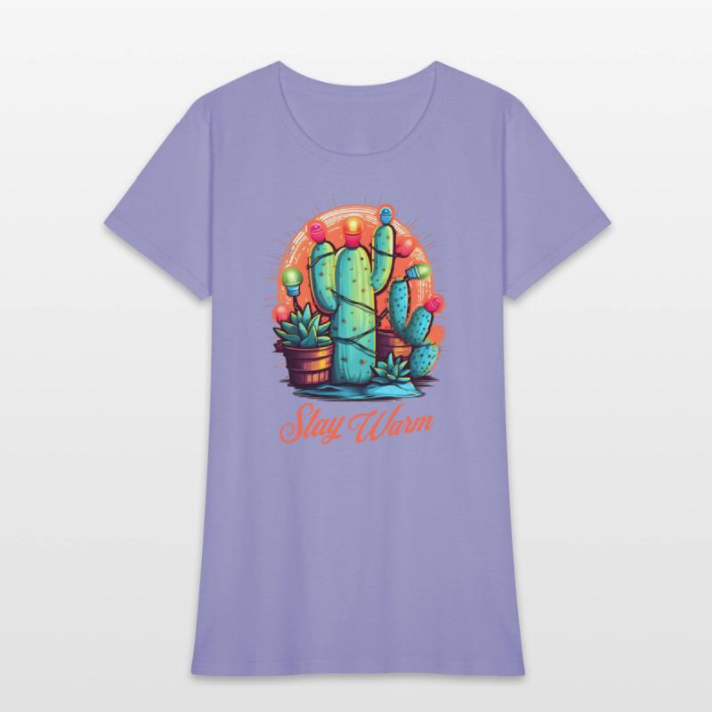 Stay Warm Cactus Wrapped in String Lights