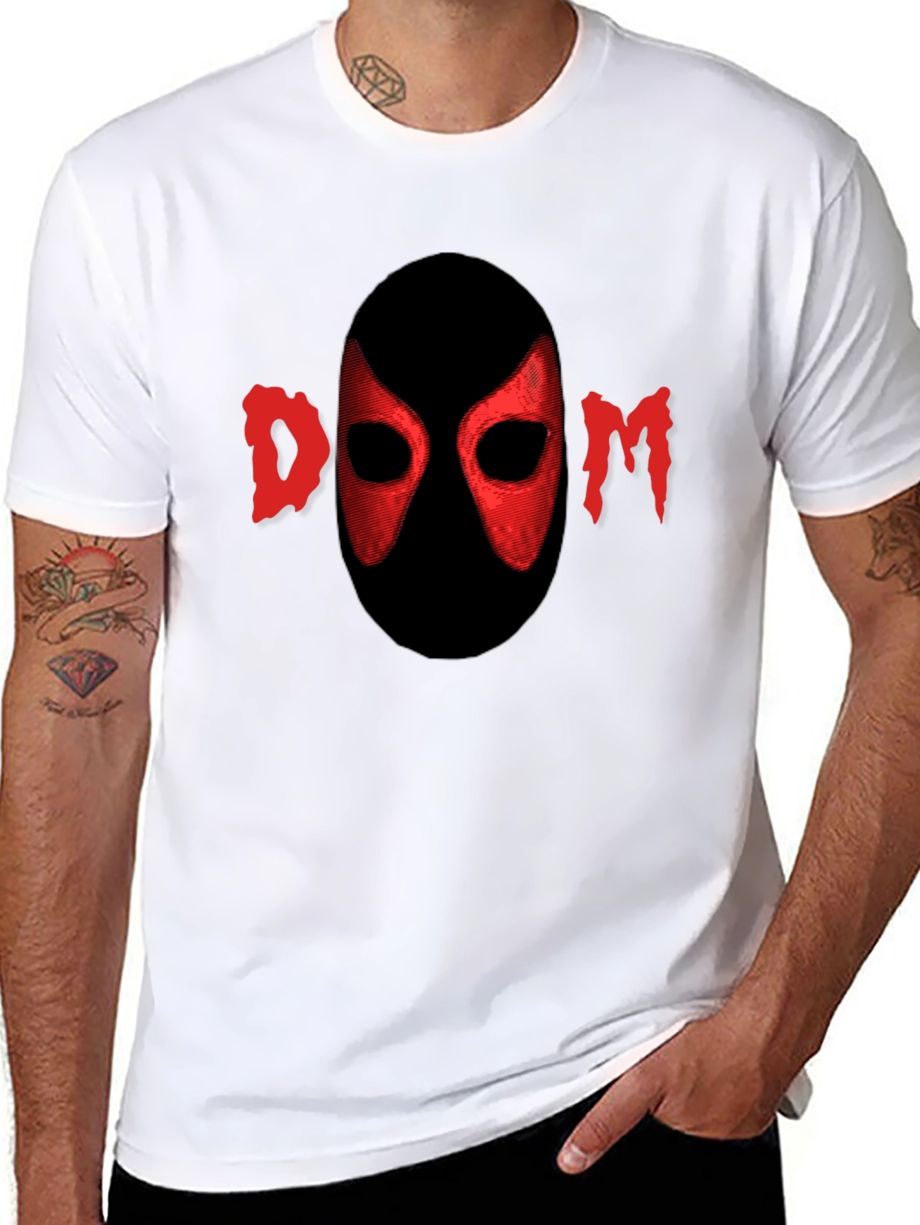 Red DOOM Mask Graphic Black T-Shirt