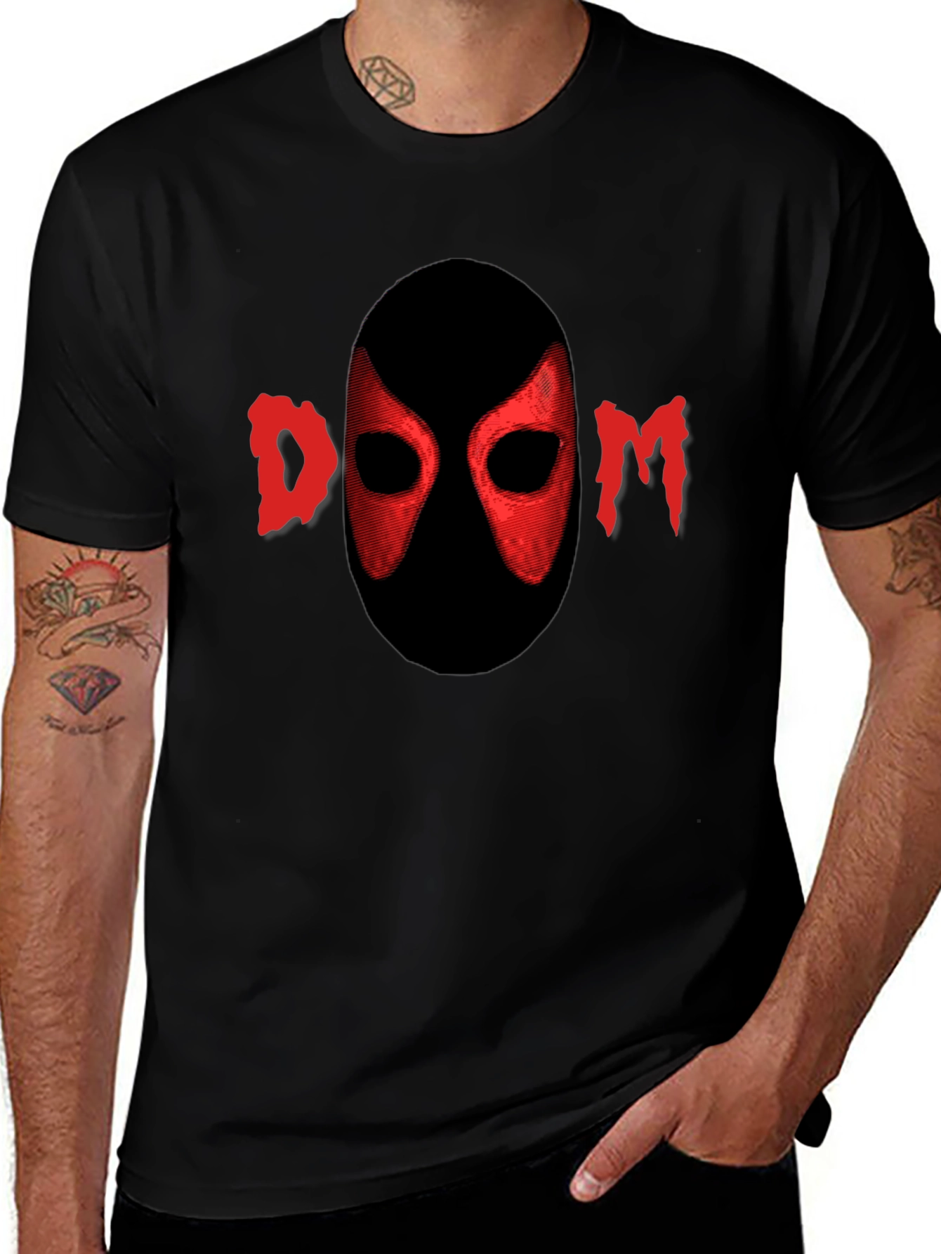 Red DOOM Mask Graphic Black T-Shirt
