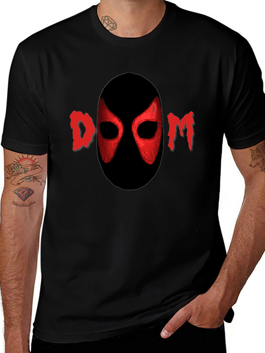Red DOOM Mask Graphic Black T-Shirt