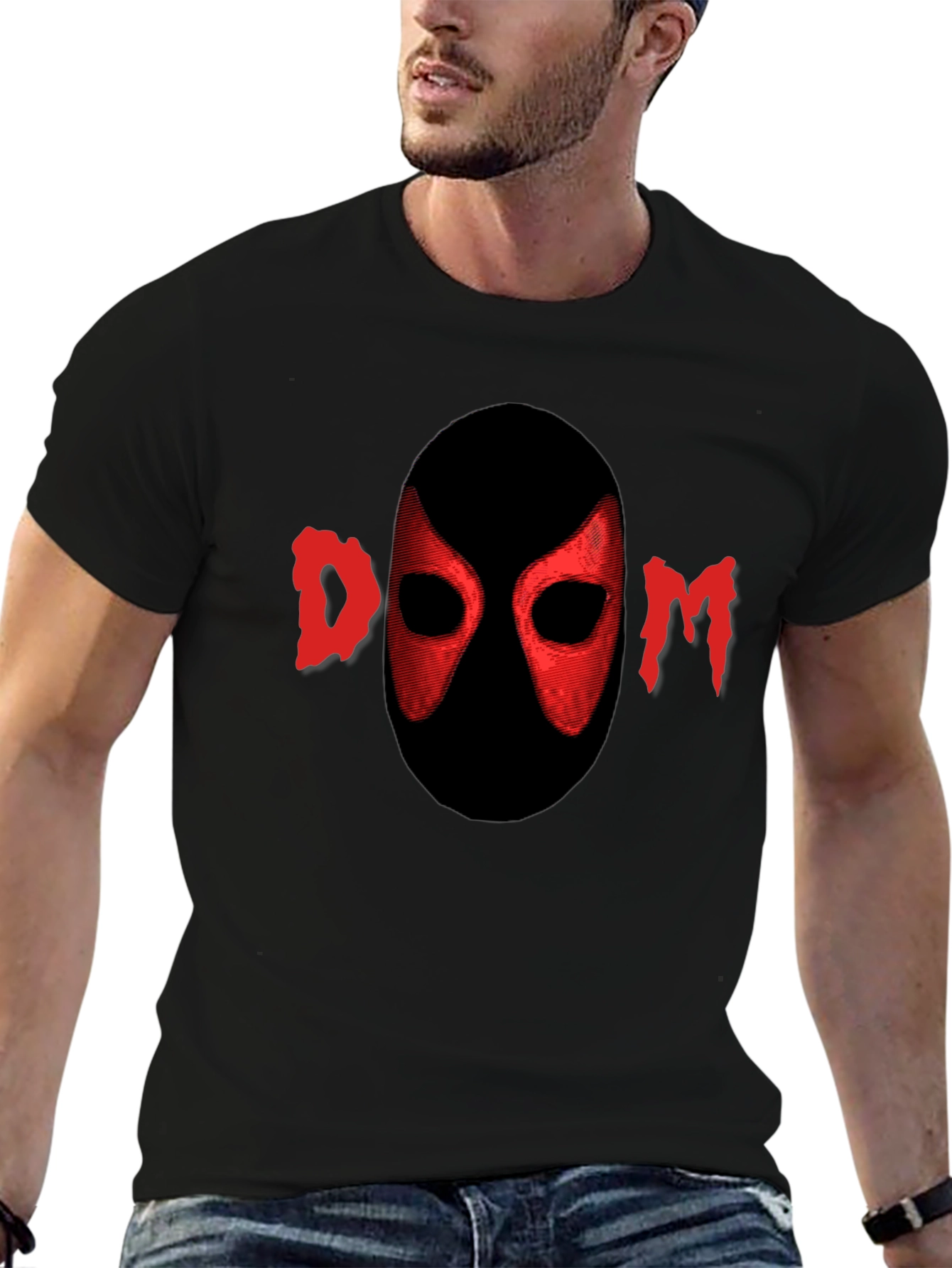 Red DOOM Mask Graphic Black T-Shirt