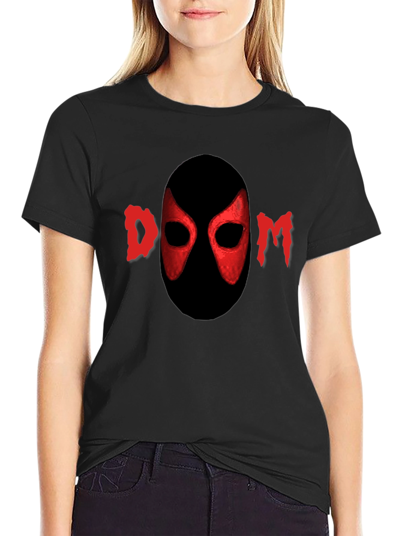 Red DOOM Mask Graphic Black T-Shirt