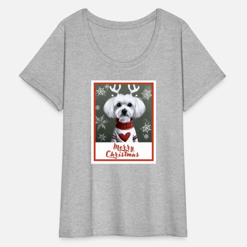 Sweet Maltese dog in a red Christmas sweater.