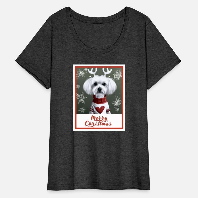 Sweet Maltese dog in a red Christmas sweater.