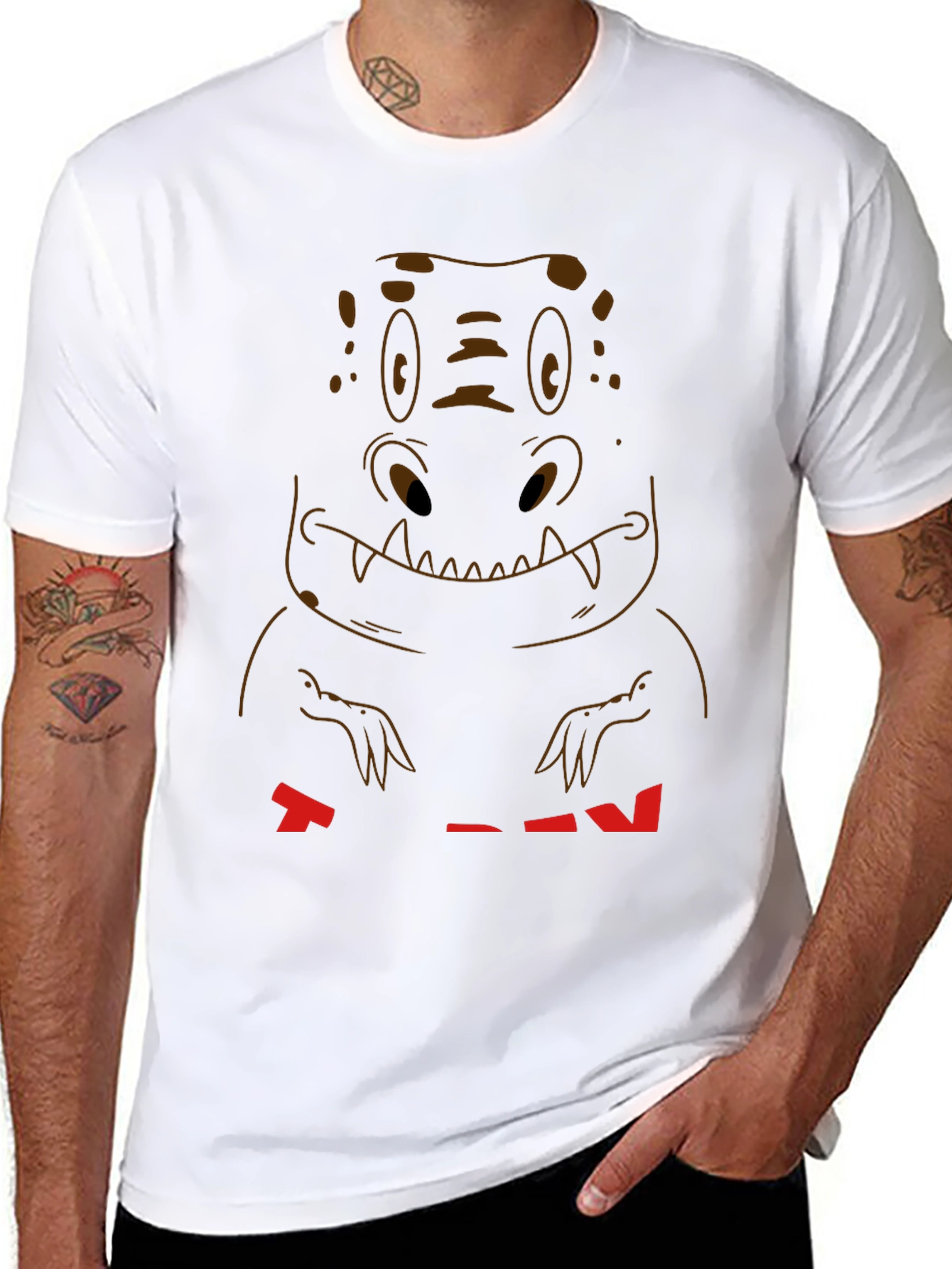 Cartoon Dinosaur Graphic Tee - Casual Black T-Shirt