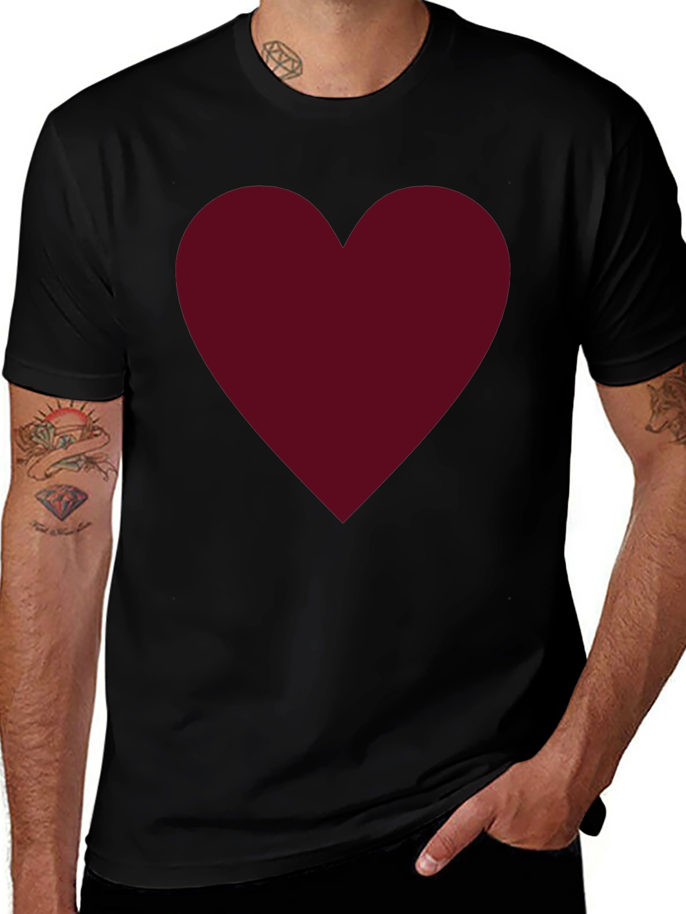 Burgundy Heart Graphic Black T-Shirt