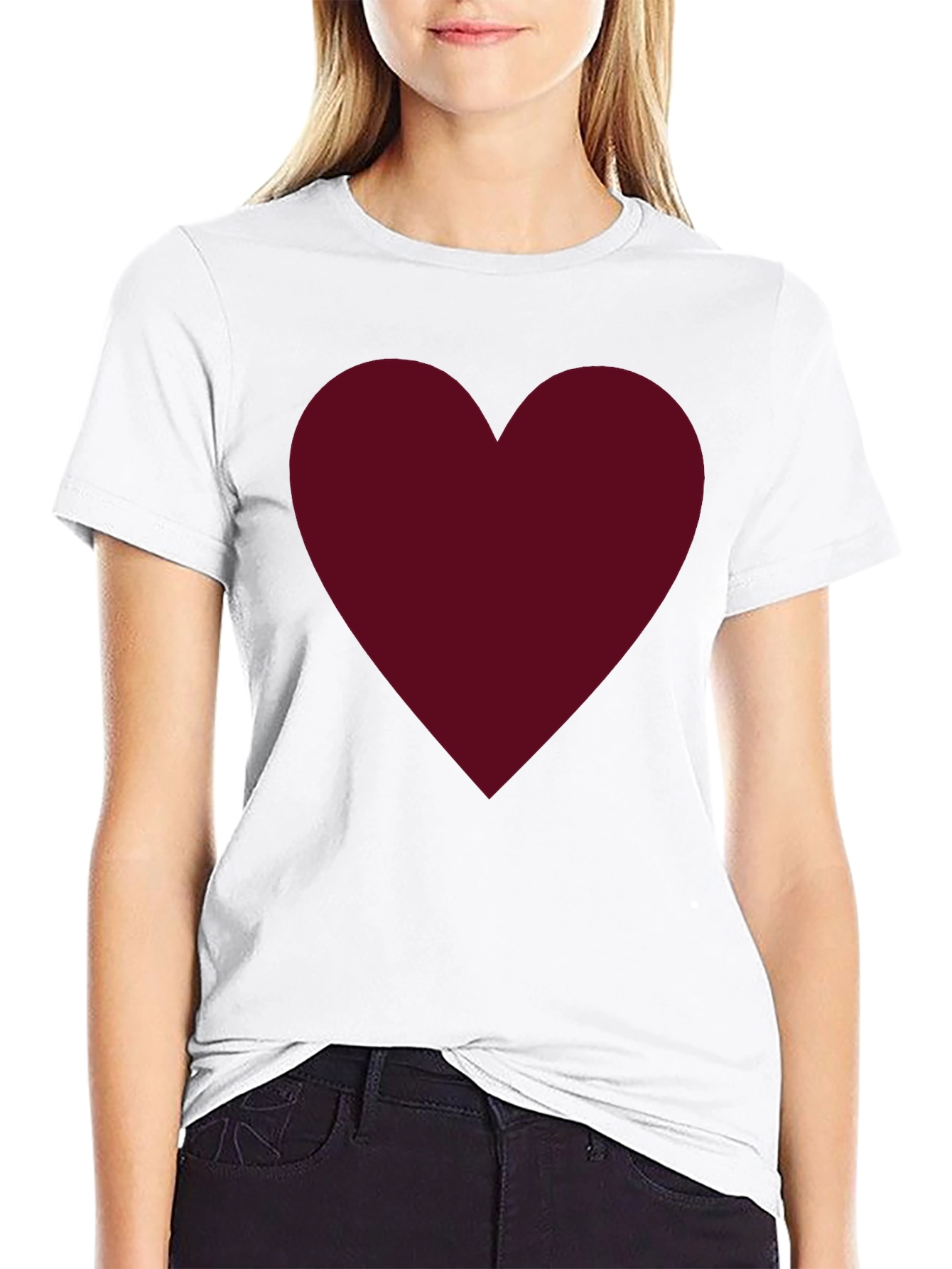 Burgundy Heart Graphic Black T-Shirt