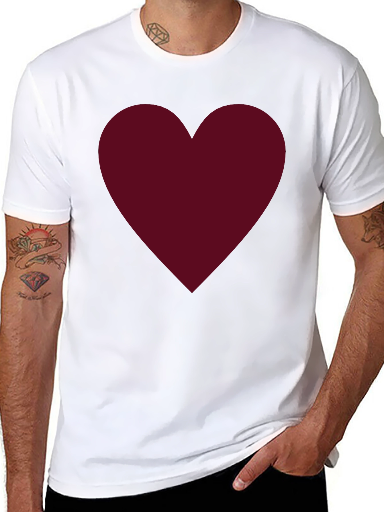 Burgundy Heart Graphic Black T-Shirt