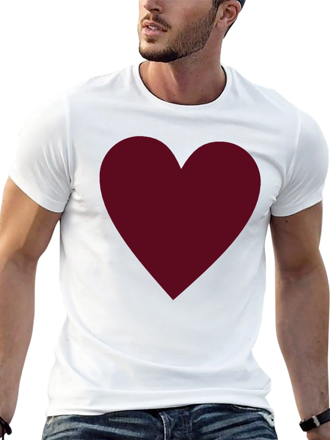 Burgundy Heart Graphic Black T-Shirt