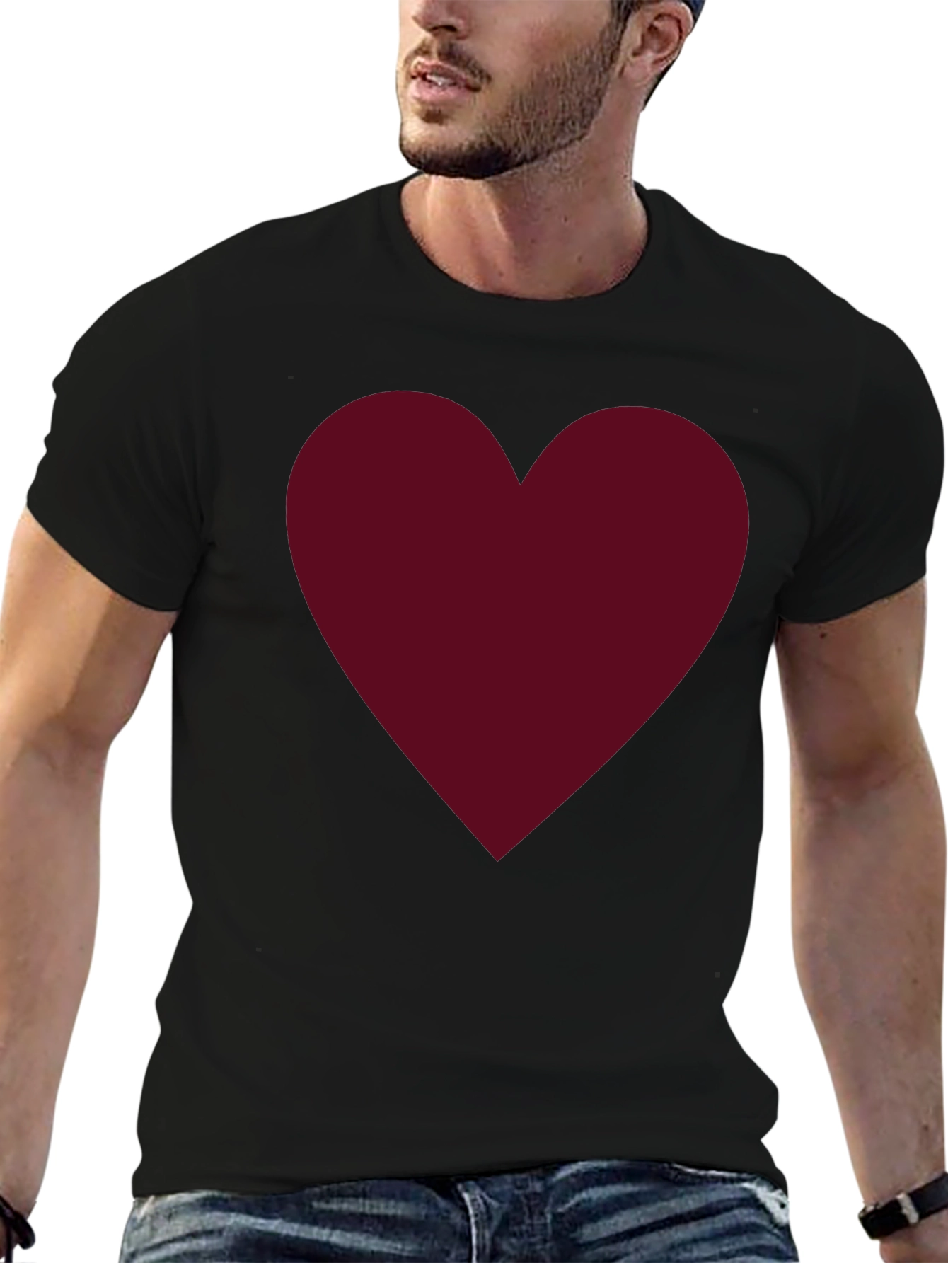 Burgundy Heart Graphic Black T-Shirt