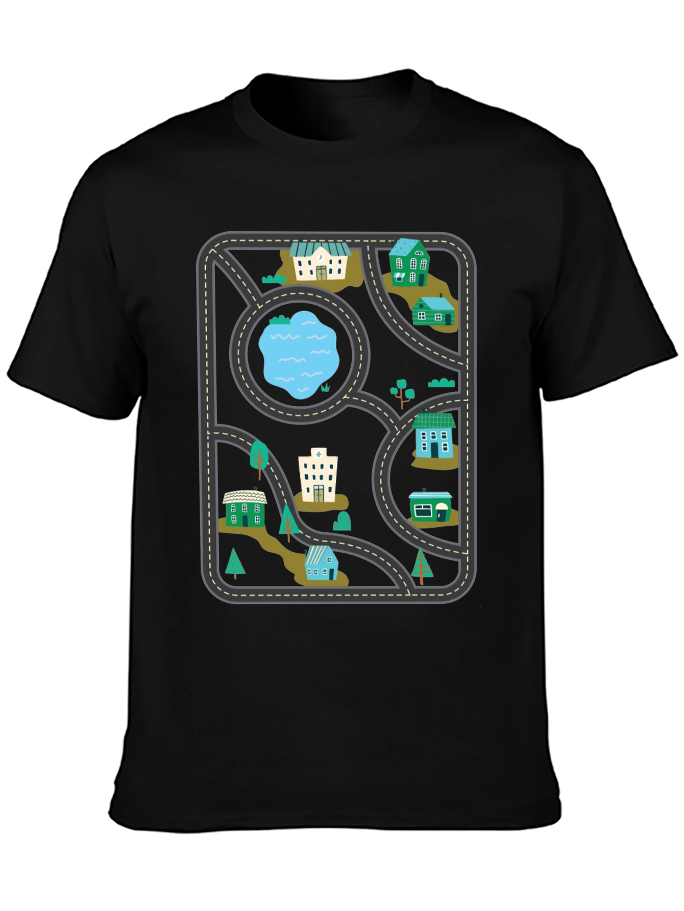 City Map Graphic Tee - Black Cotton T-Shirt