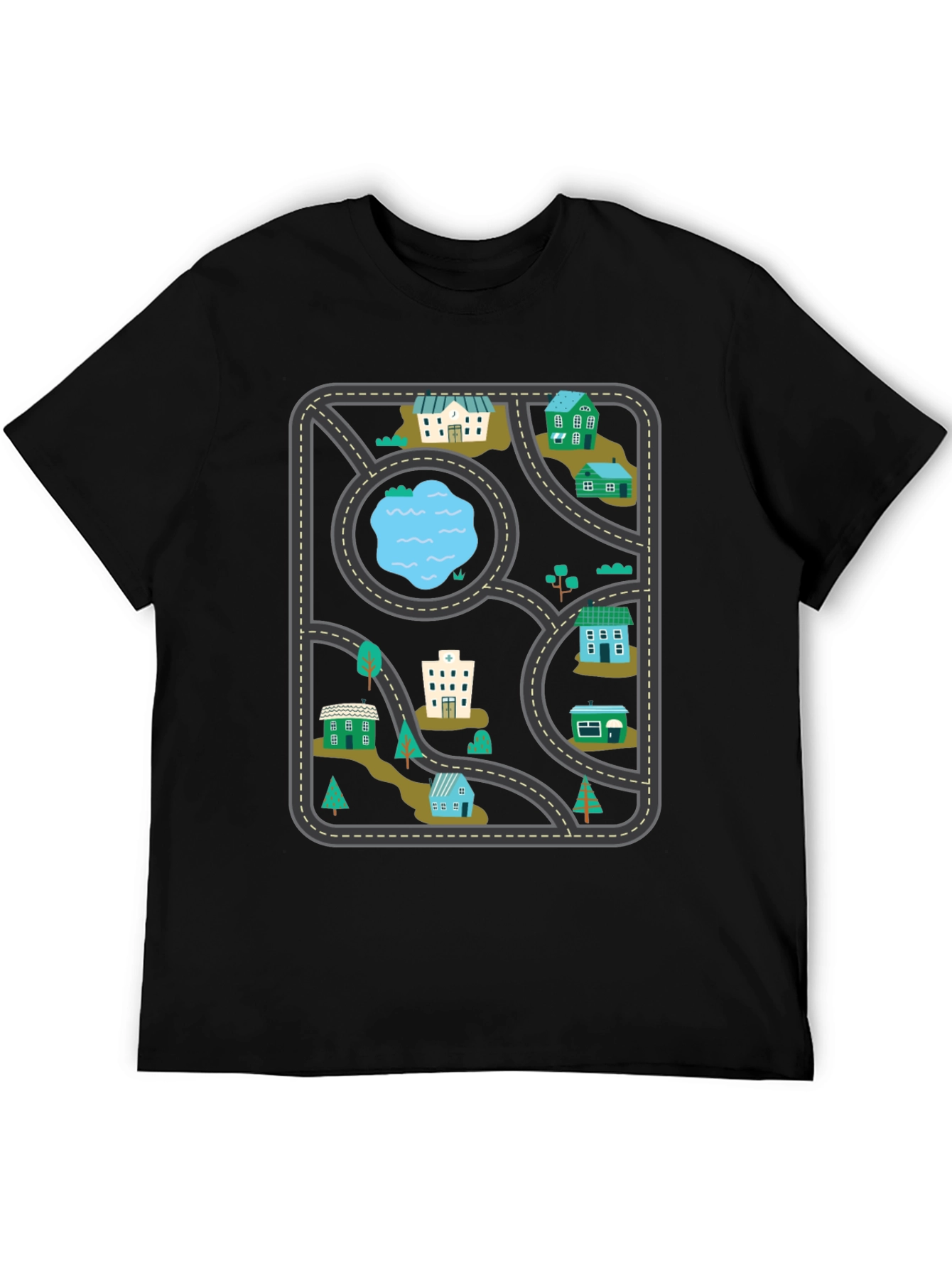 City Map Graphic Tee - Black Cotton T-Shirt