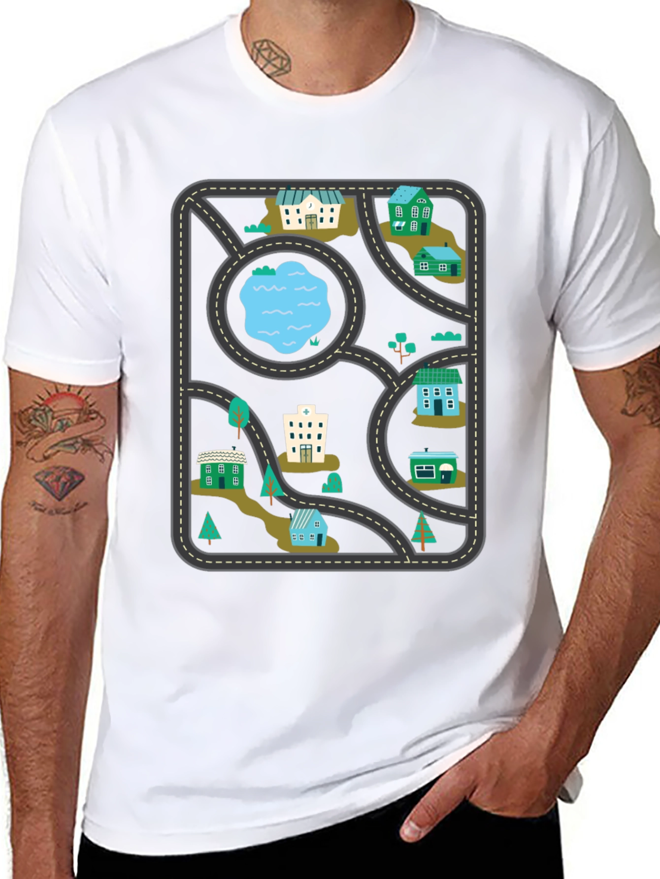 City Map Graphic Tee - Black Cotton T-Shirt