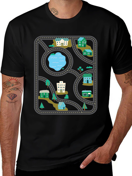 City Map Graphic Tee - Black Cotton T-Shirt